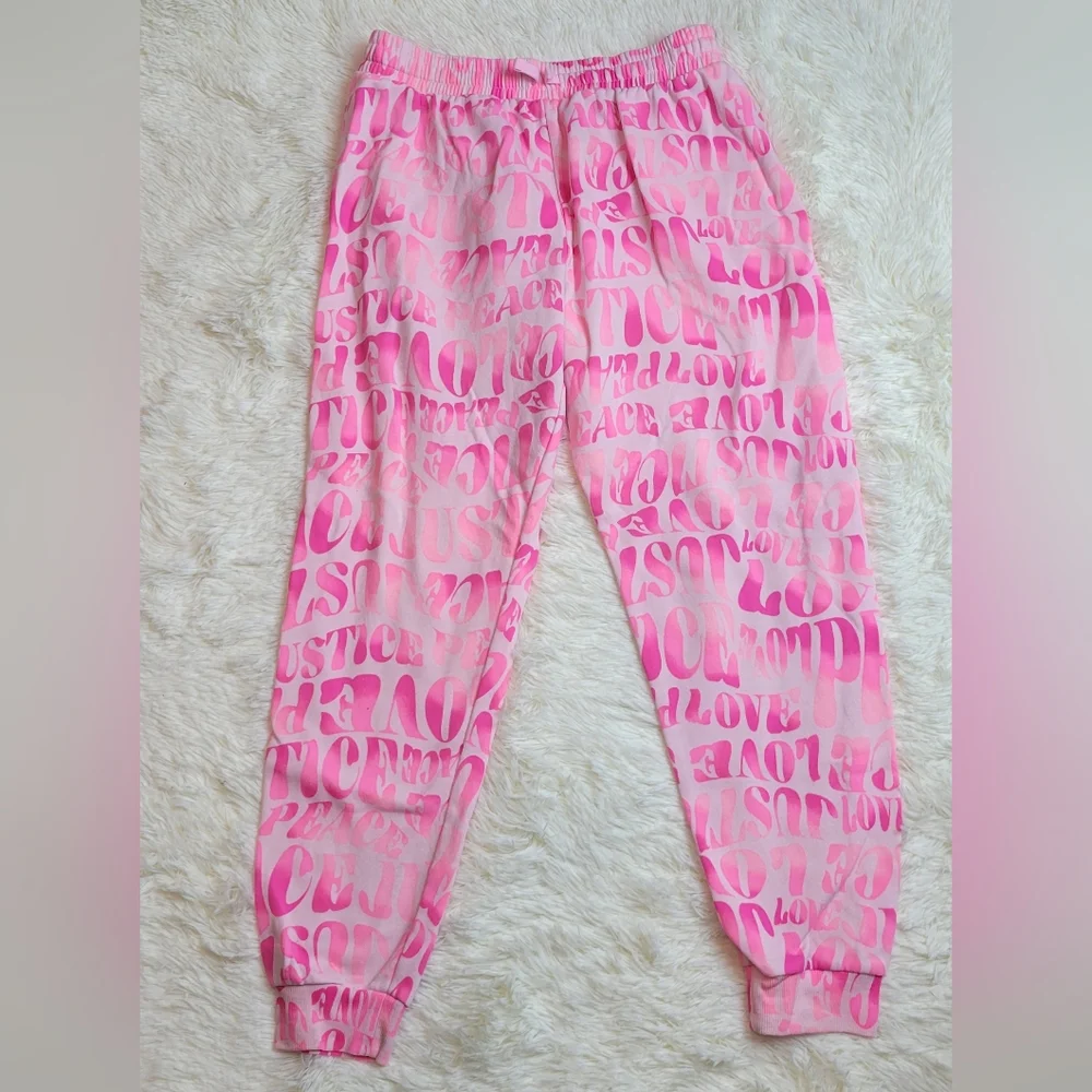 Justice Girls Hot Pink Fleece Jogger Pants Sweatpants Sweats XL plus 16p- 18p